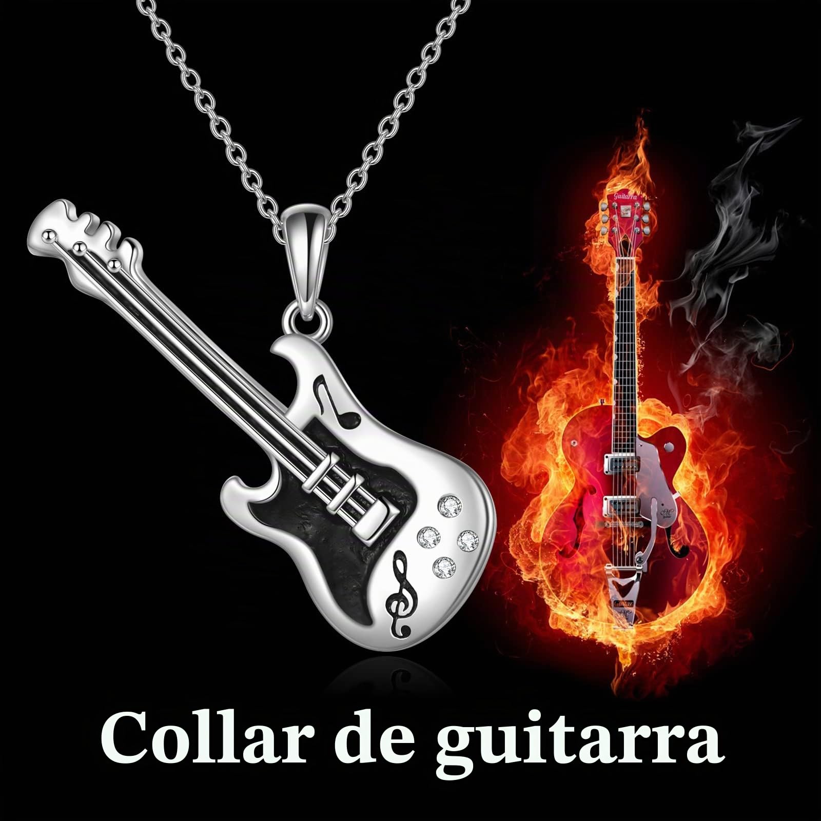 YFN Collar guitarra/urna plata de ley colgante música joyas regalo para hombre mujer