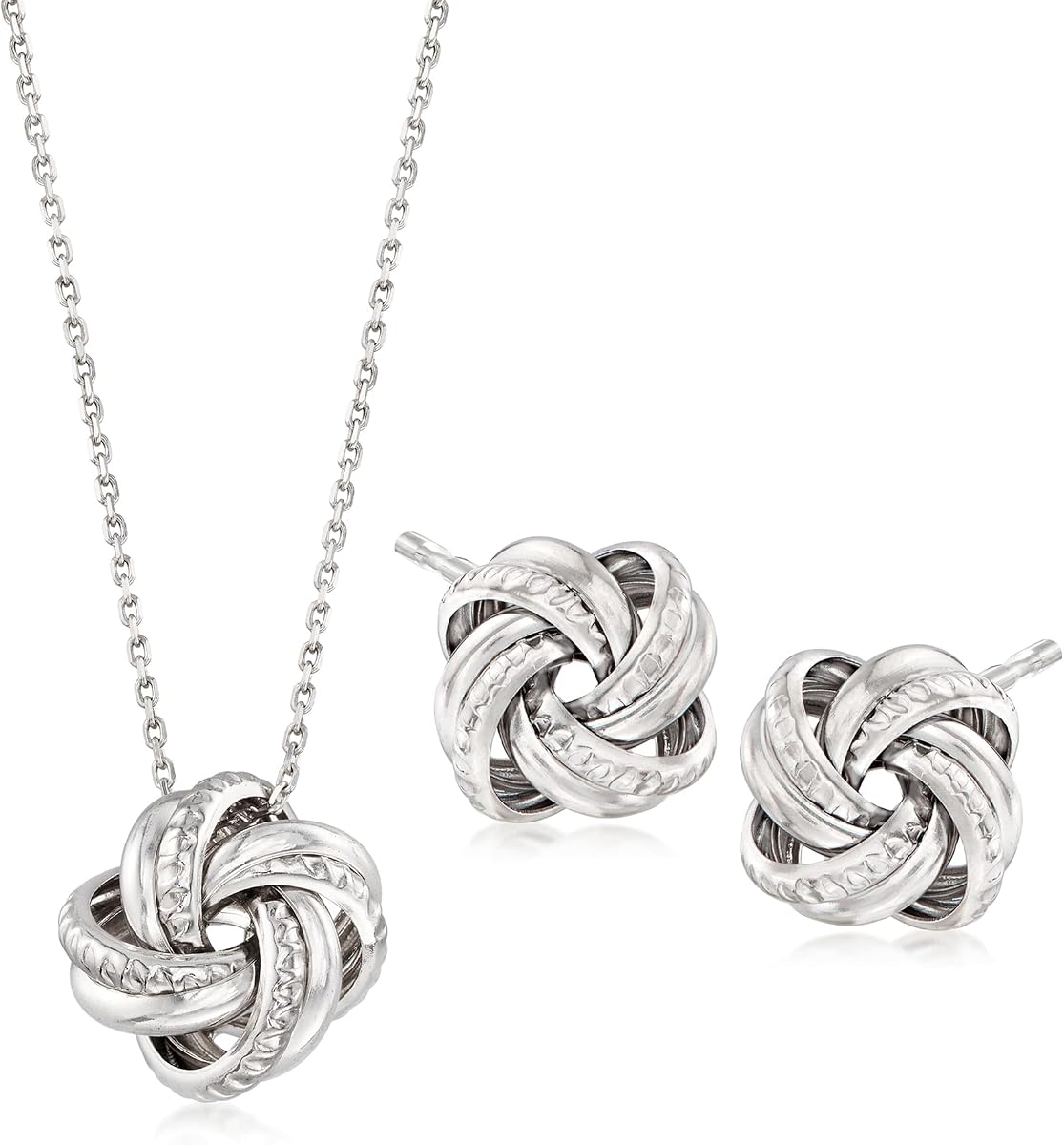 Conjunto de joyería italiana de plata de ley: collar y aretes Love Knot. 20 pulgadas