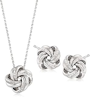 Conjunto de joyería italiana de plata esterlina: collar y aretes con nudo de amor