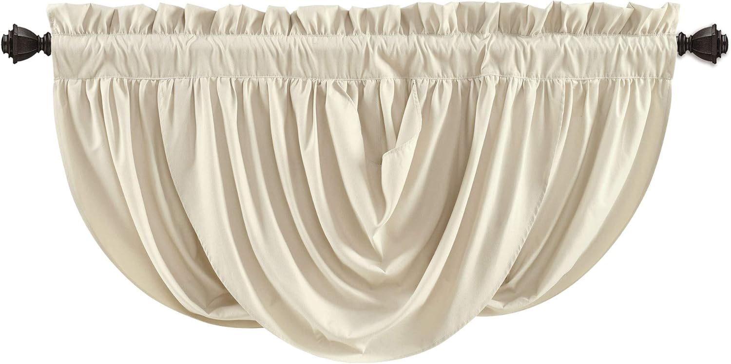 Lush Decor Lucia Elegant Waterfall Valance for Living Room Kitchen, and Bedroom, Soft Polyester Window Curtain, Single -Neutral (42"W x 18"L)