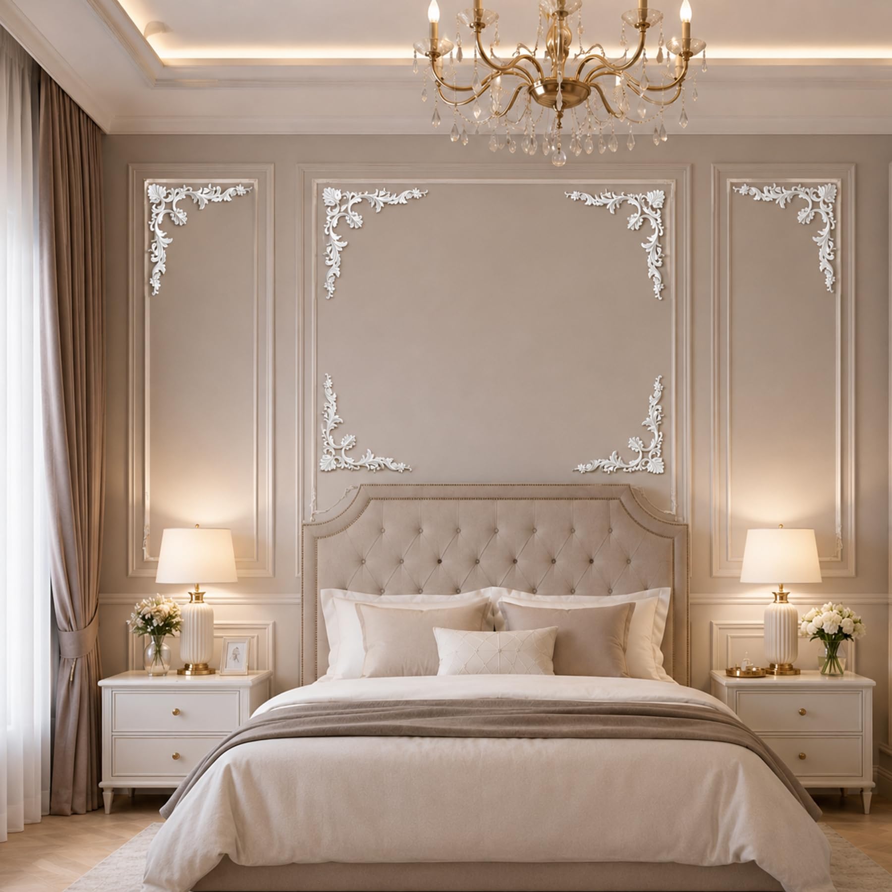 4 PCS Angolari Decorativi per Pareti E Soffitti in PU Modanature Angolari 3D con Decorazioni Floreali Profili Decorativi Verniciabili per Cornici E Angoli Elegante Finitura