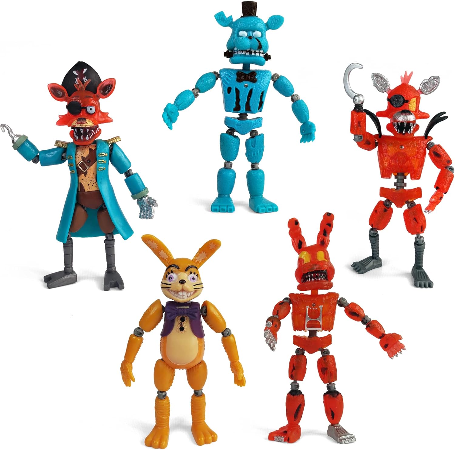 Toysvill Inspired by Five Nights Game | FNAF | Pirates Collection | Freddi's Action Figures Toys Set of 5 [Freddi, Bonnie, Fazbear, Curse of Dreadbear and Captain Foxy], Fun Action Simulator
