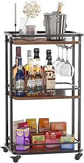 IBUYKE 3-Tier Home Bar Serving Cart,Kitchen Storage Carts with Wheels,11...