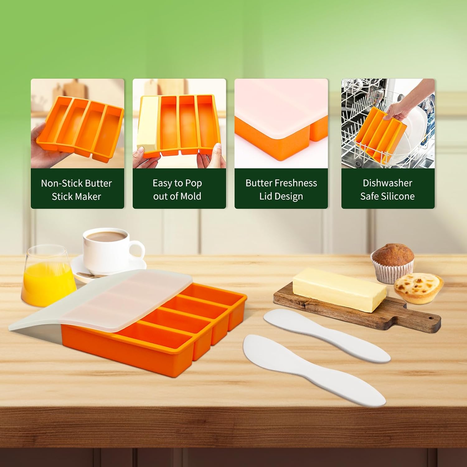 Silicone Butter Molds with Lid & Spatulas, Large Cavity for Butter Making