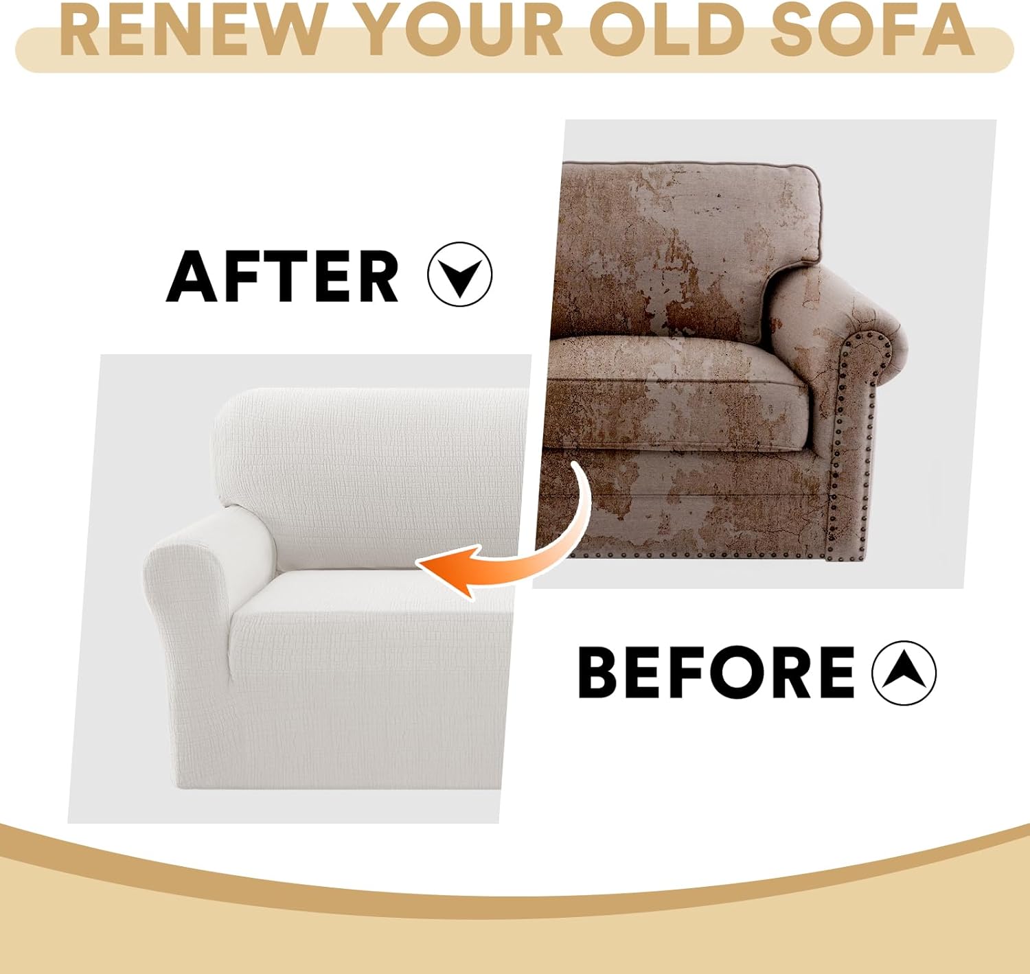PrinceDeco Waterproof Couch Cover Slipcovers for Sofas,Stretch Jacquard Loveseat Couch Cover,Love Seat Sofa Covers Washable Furniture Protector for Kids (Loveseat Seat Width 38"-46" Pale Oak)