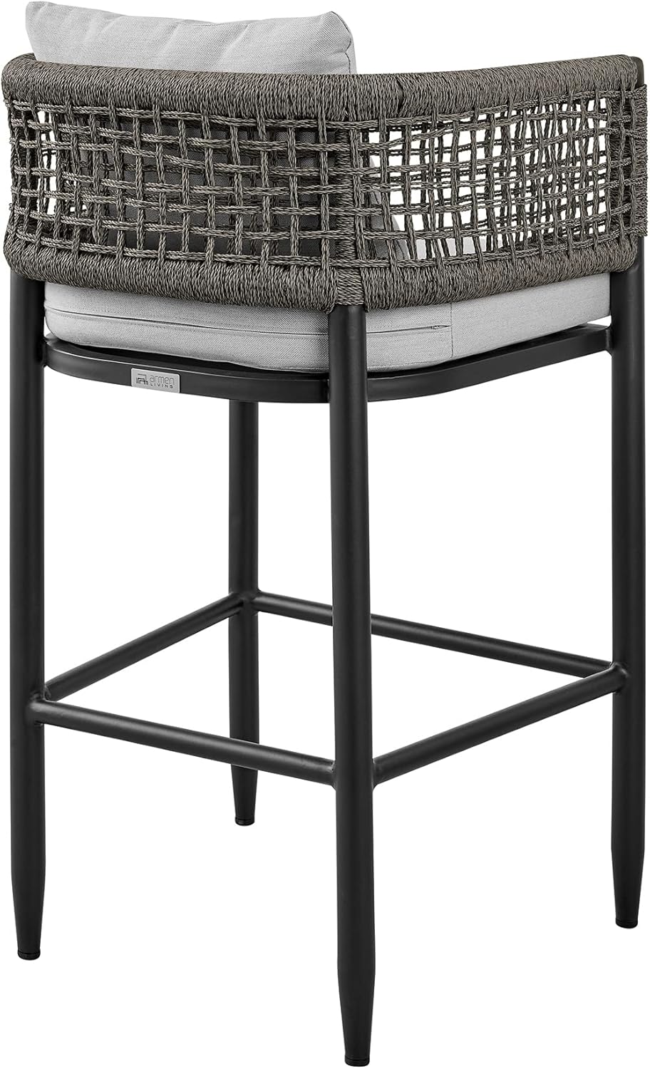 Armen Living Felicia Outdoor Patio 5-Piece Bar Table Set in Aluminum with Grey Rope and Cushions