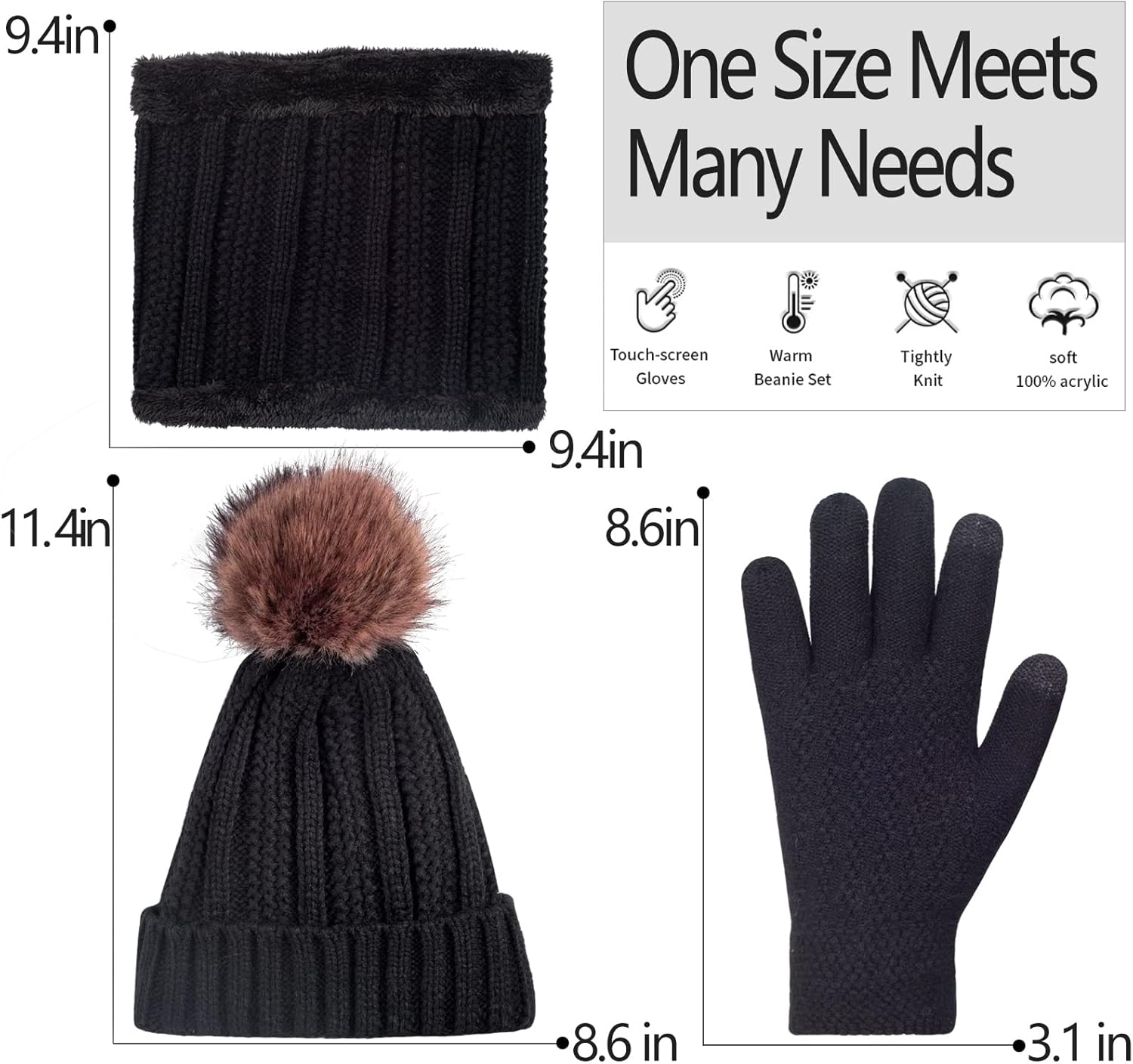 Women's Winter Hat Scarf Gloves Set (3PC), Thermal Fleece Lined Beanie Touchscreen Gloves Knit Neck Warm for Teens to Adults - Image 6