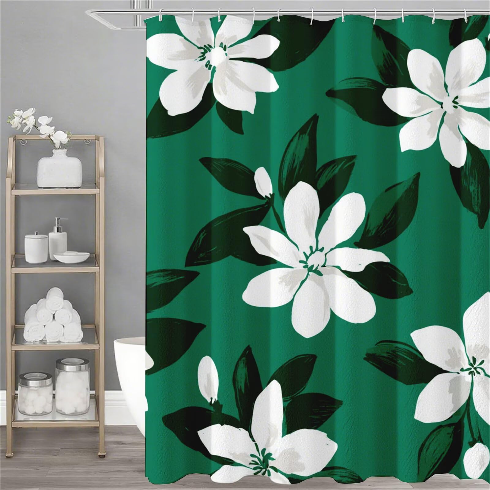 Rideau de douche de qualité supérieure vert avec 12 crochets