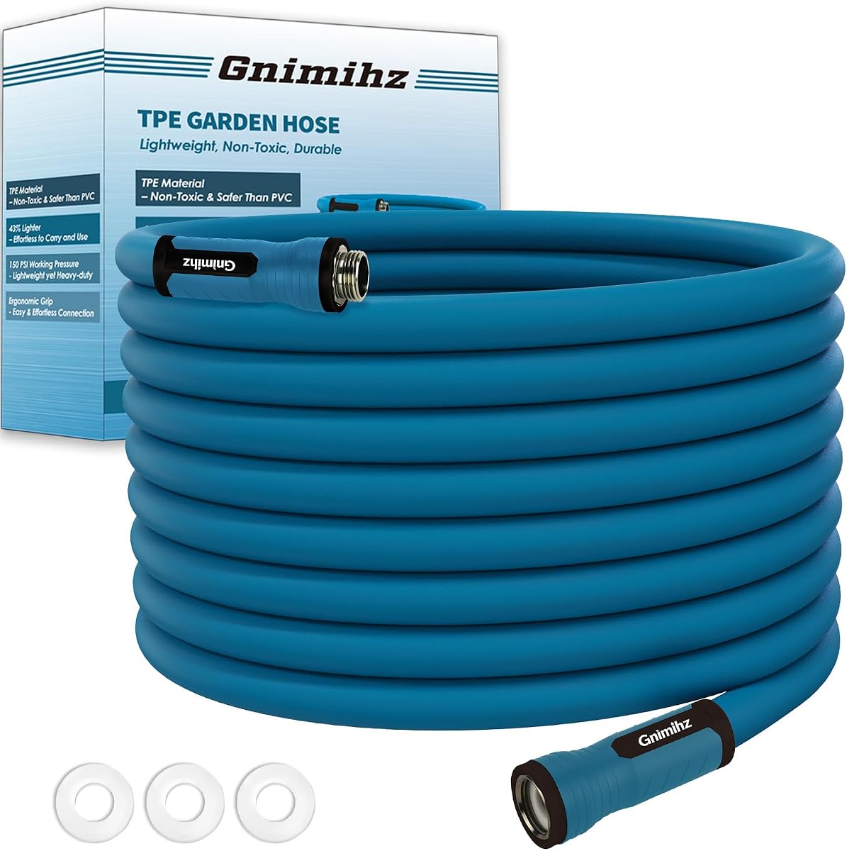Garden Hose 5/8 in x 100 ft, Made of TPE (BetterThan PVC/Hybrid Polymer), Lightweight yet Durable Water Hose with Ergonomic Grip, Drinking Water Safe Material, All-Weather, 3/4" GHT Fittings