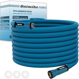Garden Hose 5/8 in x 100 ft, Made of TPE (BetterThan PVC/Hybrid Polymer), Lightweight yet Durable Water Hose with Ergonomic Grip, Drinking Water Safe Material, All-Weather, 3/4" GHT Fittings