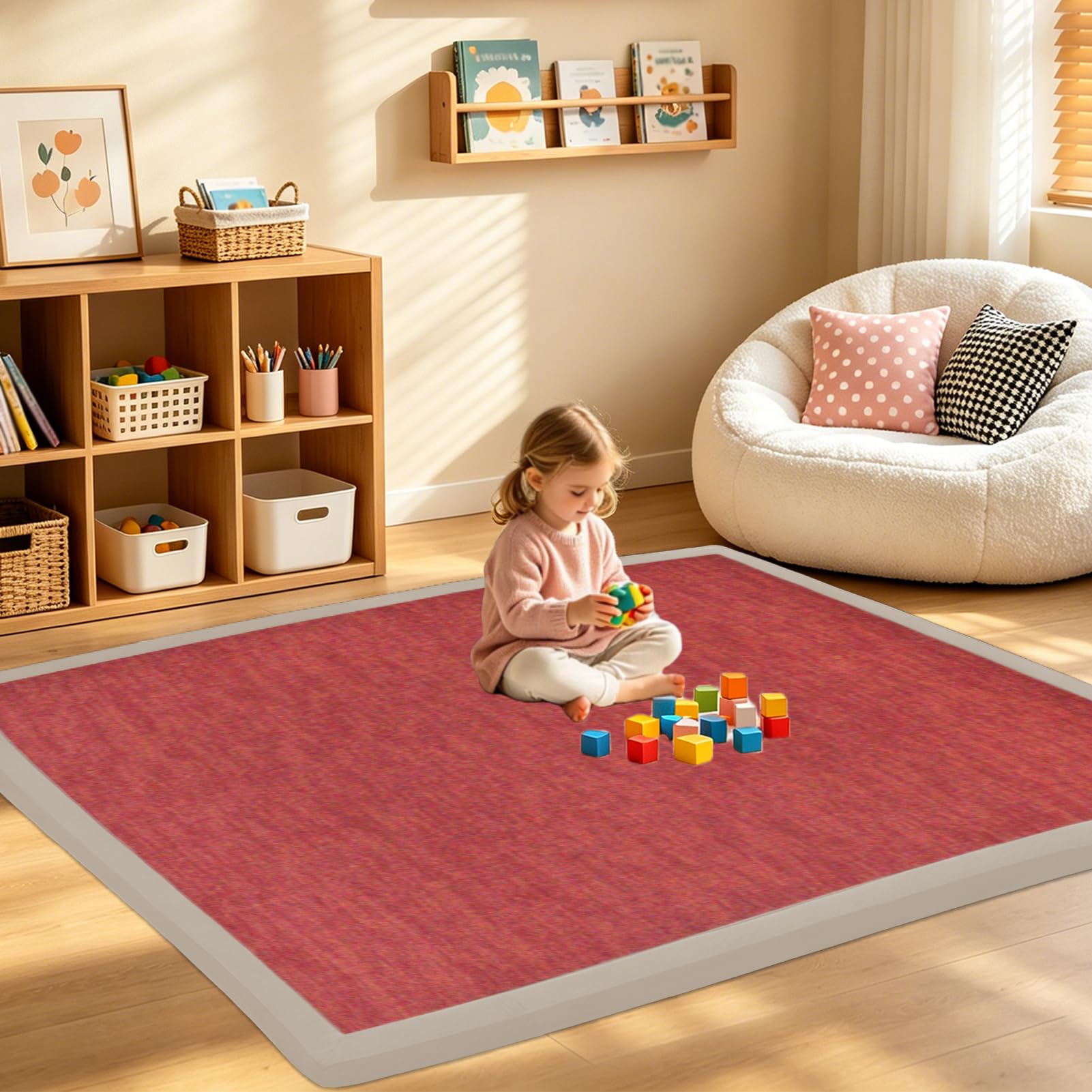 RZUMXOPY Kids Rug 100 x 150 cm Thick Baby Play Mat Foam Floor Padded Playmats for Babies Childrens, Soft Playpen Tatami Mat for Crawling & Playing, Non-Slip Bottom Red
