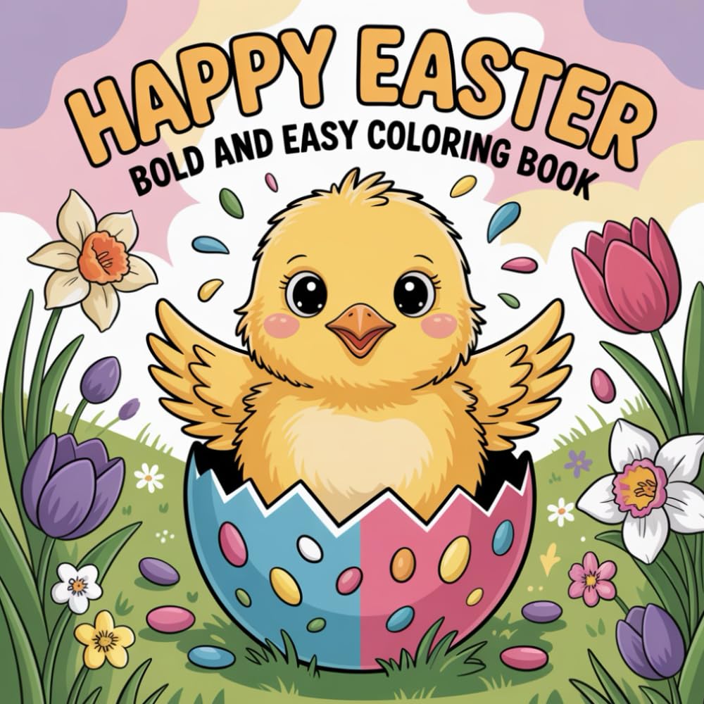 Adorable Easter Coloring Book for Kids: Cute Bunnies, Chicks and Easter Eggs | 50 Fun and Easy Coloring Pages | Large 8.5 x 8.5 Square Coloring Book