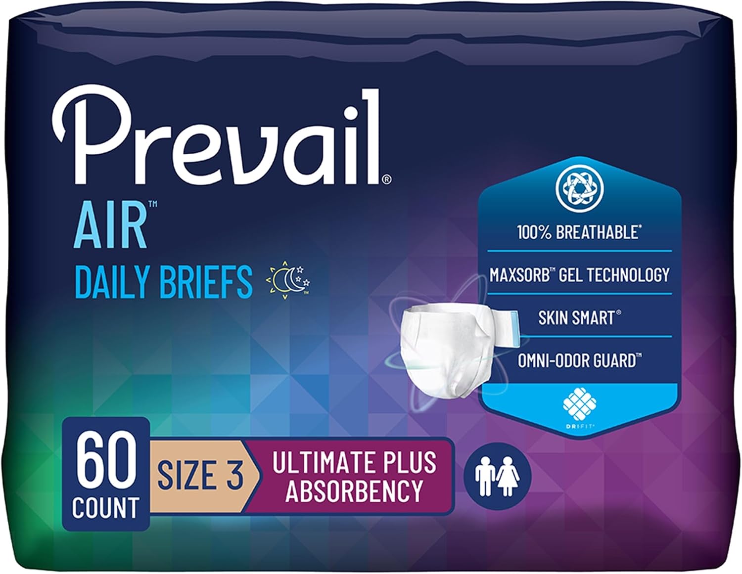Prevail Breezers 360 Incontinence Briefs, Ultimate Absorbency, Size 3, 15 Count (Pack of 4)