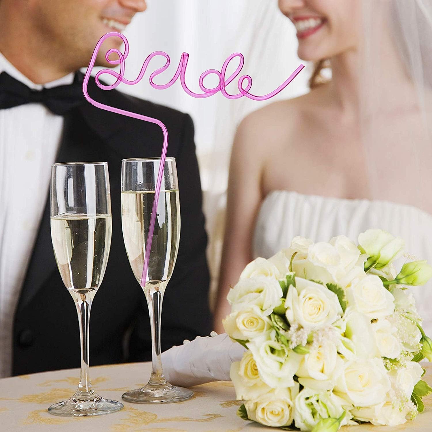 Konsait Bride Straw Large Plastic Bride Drinking Sipping Straw Reusable for Bachelorette, Bridal Wedding Shower, Bachelorette Hen Party Decoration, Bride to Be Gift, Bachelorette party Accessories