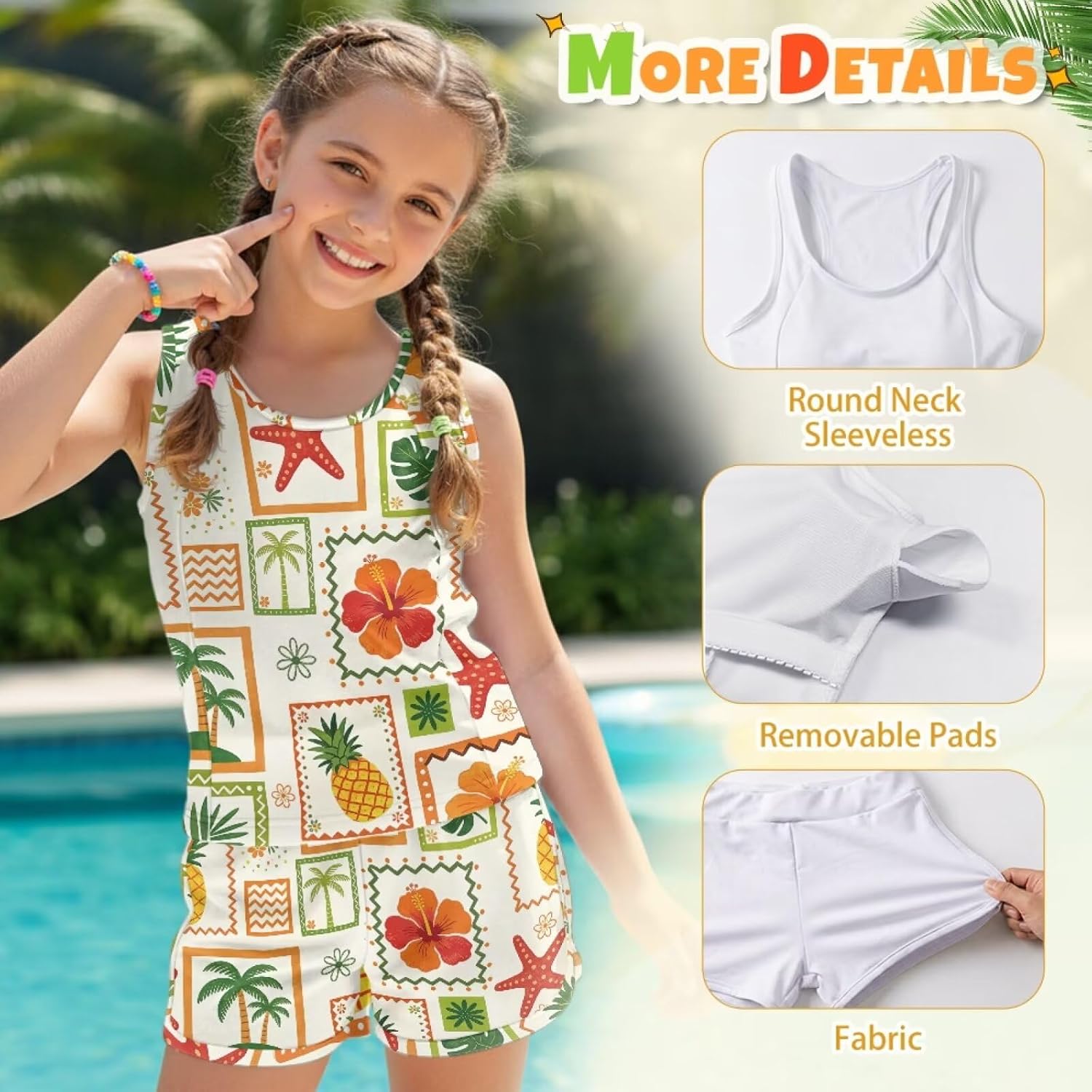 Girls Tankini Swimsuits 2 Pieces with Boyshorts Sleeveless Swim Tank Tops Summer Bathing Suits 6-15 Year
