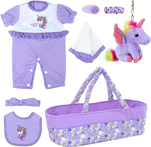 BABESIDE 8 piezas de ropa de muñeca de bebé Reborn con moisés para muñecas de 17 a 22 pulgadas, ropa de muñeca de bebé, accesorios para muñecas