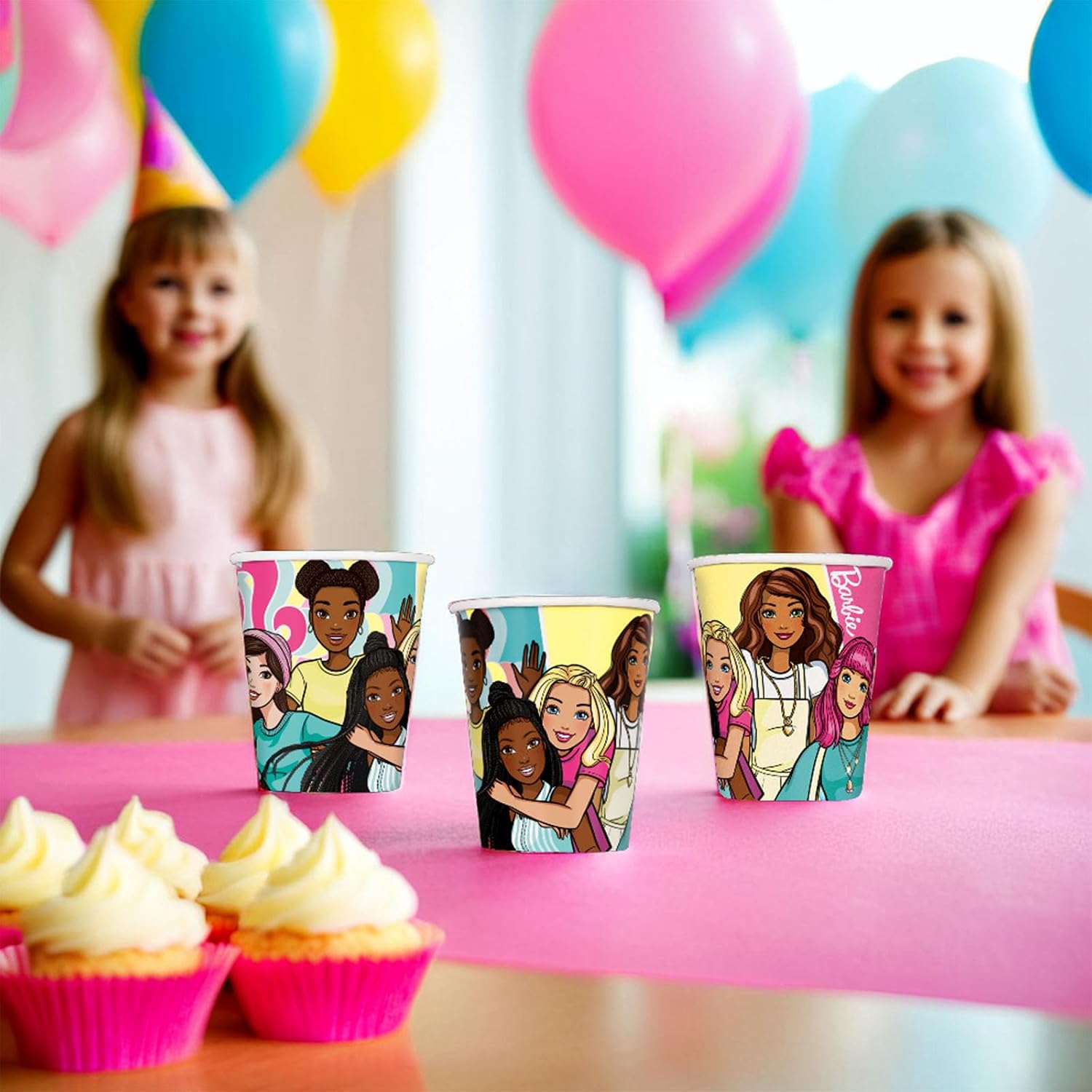 Unique Industries Barbie Multicolor Paper Cups - 9oz, 8 Count | Perfect for Birthdays & Celebrations