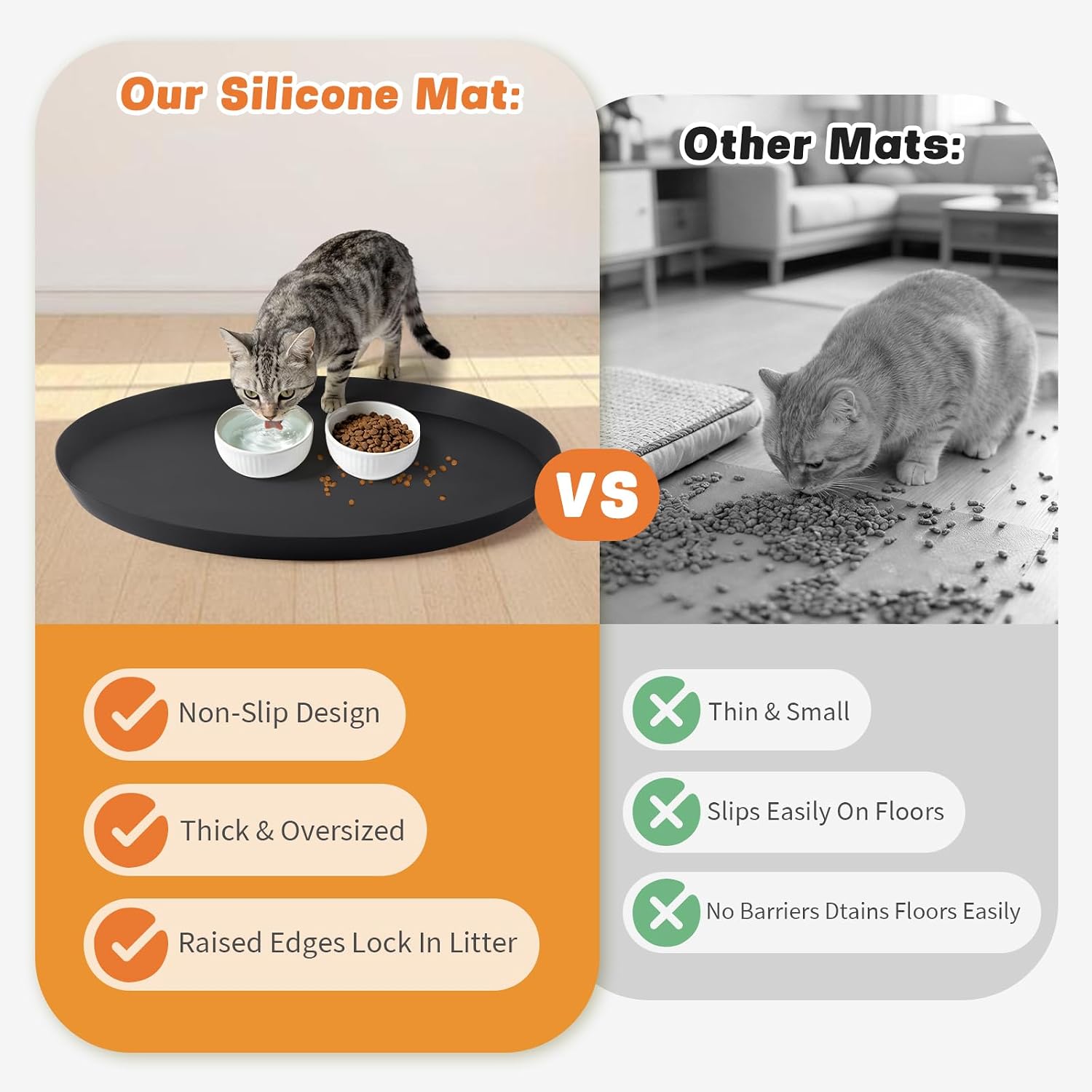 Kalolary 20" Silicone Pet Food Mat, Non-Slip Waterproof Pet Feeding Mat image 4