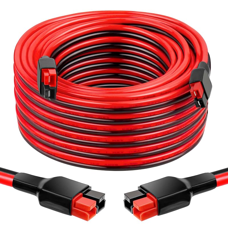 Cabo de Extensão 10AWG com Conectores Estilo Anderson 30 A, Cobre Estanhado e Revestimento de PVC para Painéis Solares, RVs e Sistemas de Bateria, 15,2 m