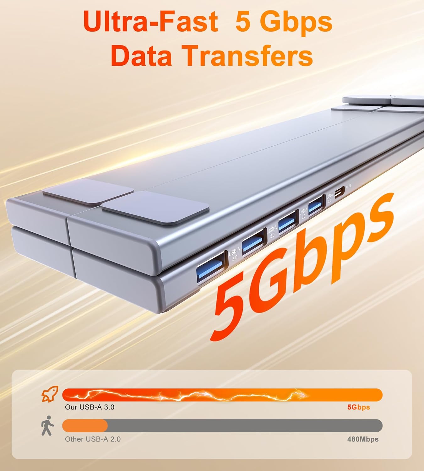 5-in-1 USB C Hub Adjustable Aluminum Laptop Stand, 4-Port USB A 3.0 with 5Gbps Data Transfer USB C Hub Docking Station [Charging Not Supported] for MacBookPro/Air/Dell/HP/Lenovo