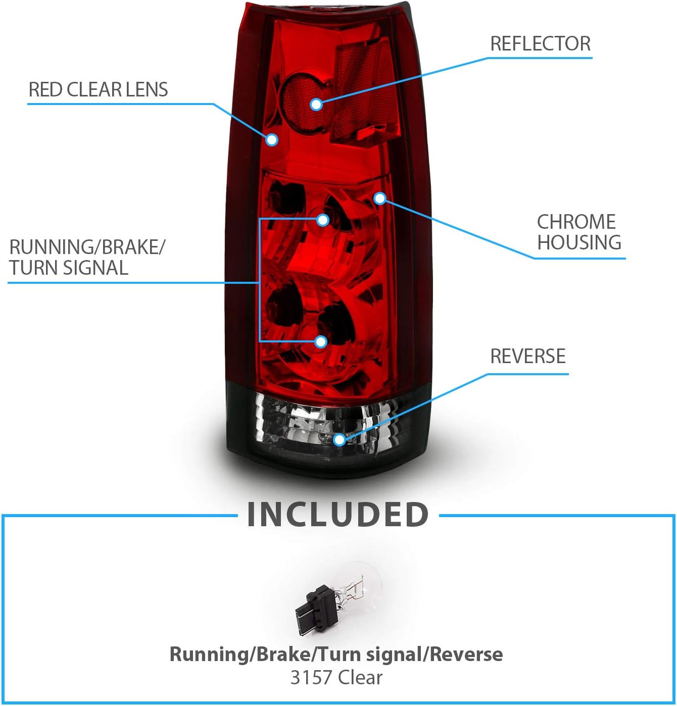 AmeriLite for Chevy GMC FullSize C/K Silverado Sierra Pickup Suburban Crystal Red Smoke Replacement Brake Tail Lights Set - Passenger and Driver Side