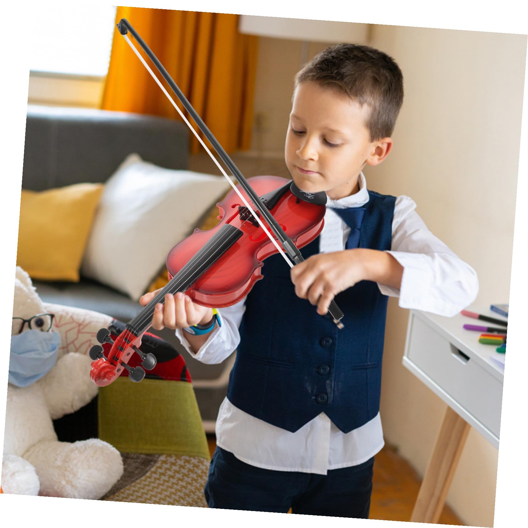 Didiseaon Violino Giocattolo Per Bambini Principianti in Plastica Sicura, Piccolo Strumento Musicale Educativo Per Sviluppo Capacità Sonore e Gioco Didattico, Regalo Compleanno Bambini