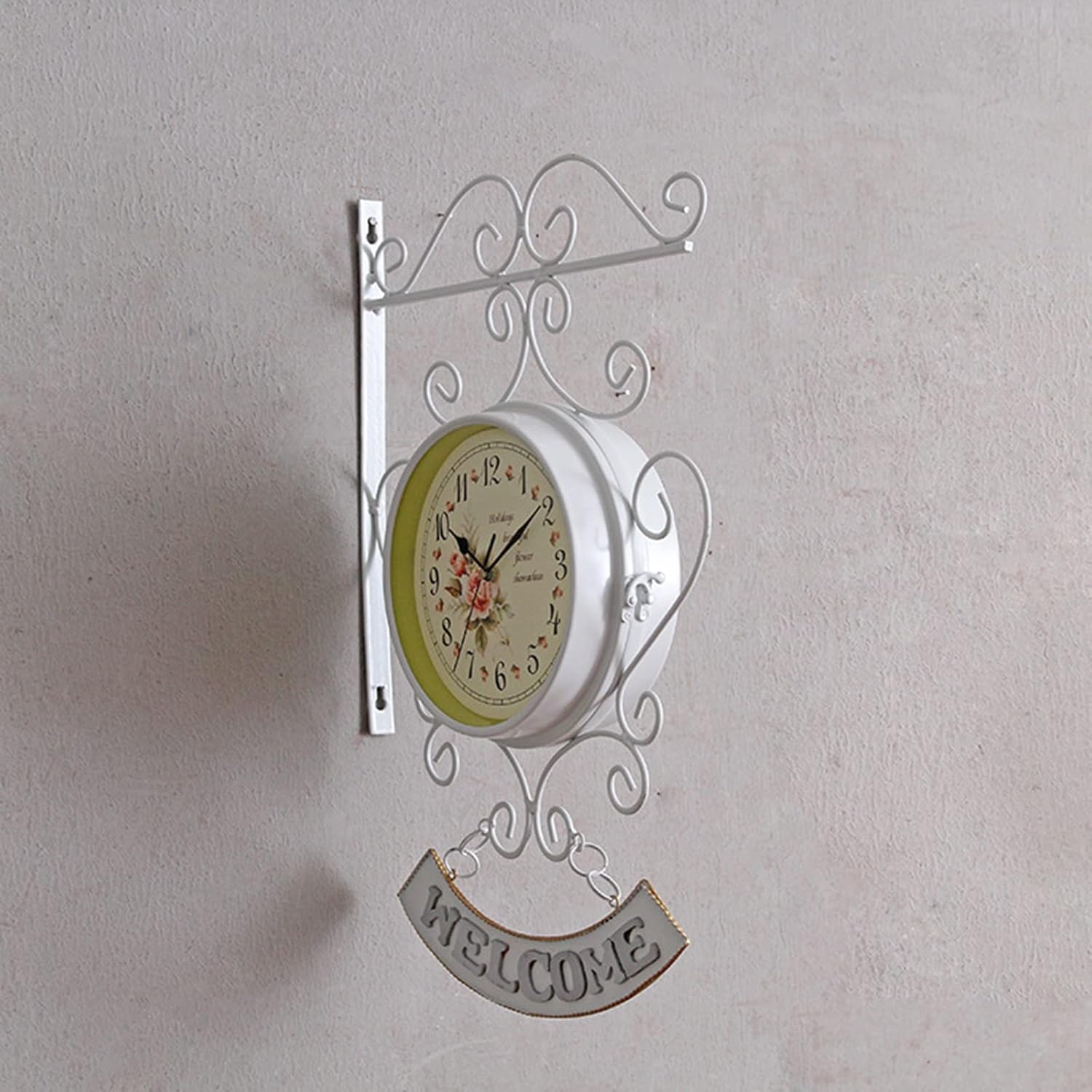 Outdoor Double Sided Clocks Retro Wrought Iron Station Wall Clock Premium Metal Materials Idustry Movement Accurate with Waterproof Glass Cover Hanging Décor for Outdoor Garden