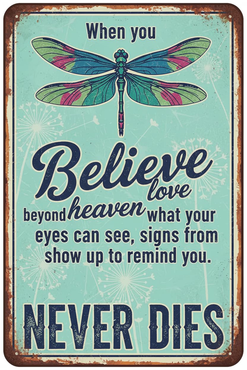 When You Believe Beyond Eyes Dragonfly Tin Sign, 8x12 Inch