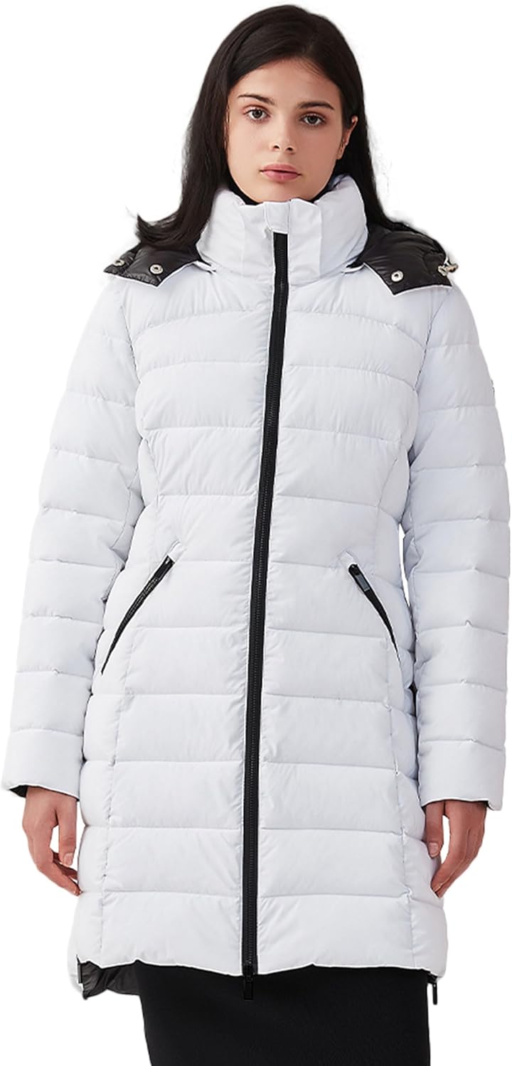 IKAZZ Women's Winter Warm Coat Packable Long Hooded Outwear Vegan Down Parka Jacket