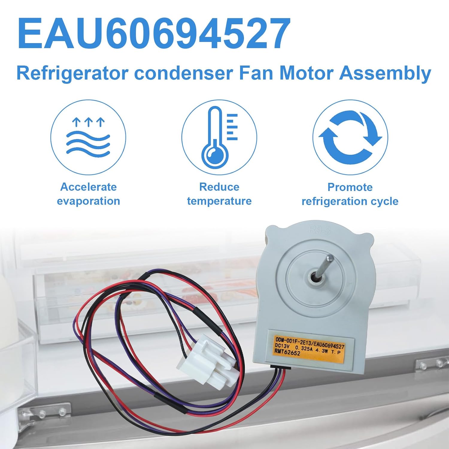 EAU60694527 Refrigerator Evaporator Fan Motor Compatible with LG Kenmore Fridge Condenser Fan Motor Replace Part Number PD00028240 2666338 AP5679654 PS7791877 EAP7791877 ODM-001F-2E13