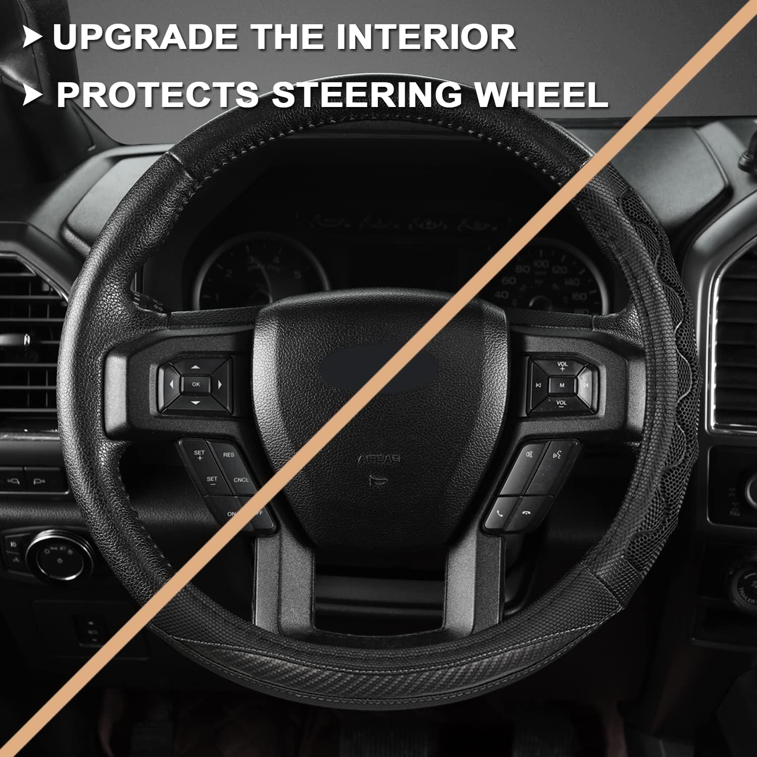 GIANT PANDA Car Steering Wheel Cover for Ford F150 F250 F350 Expedition 15.5-16 inches - Gray