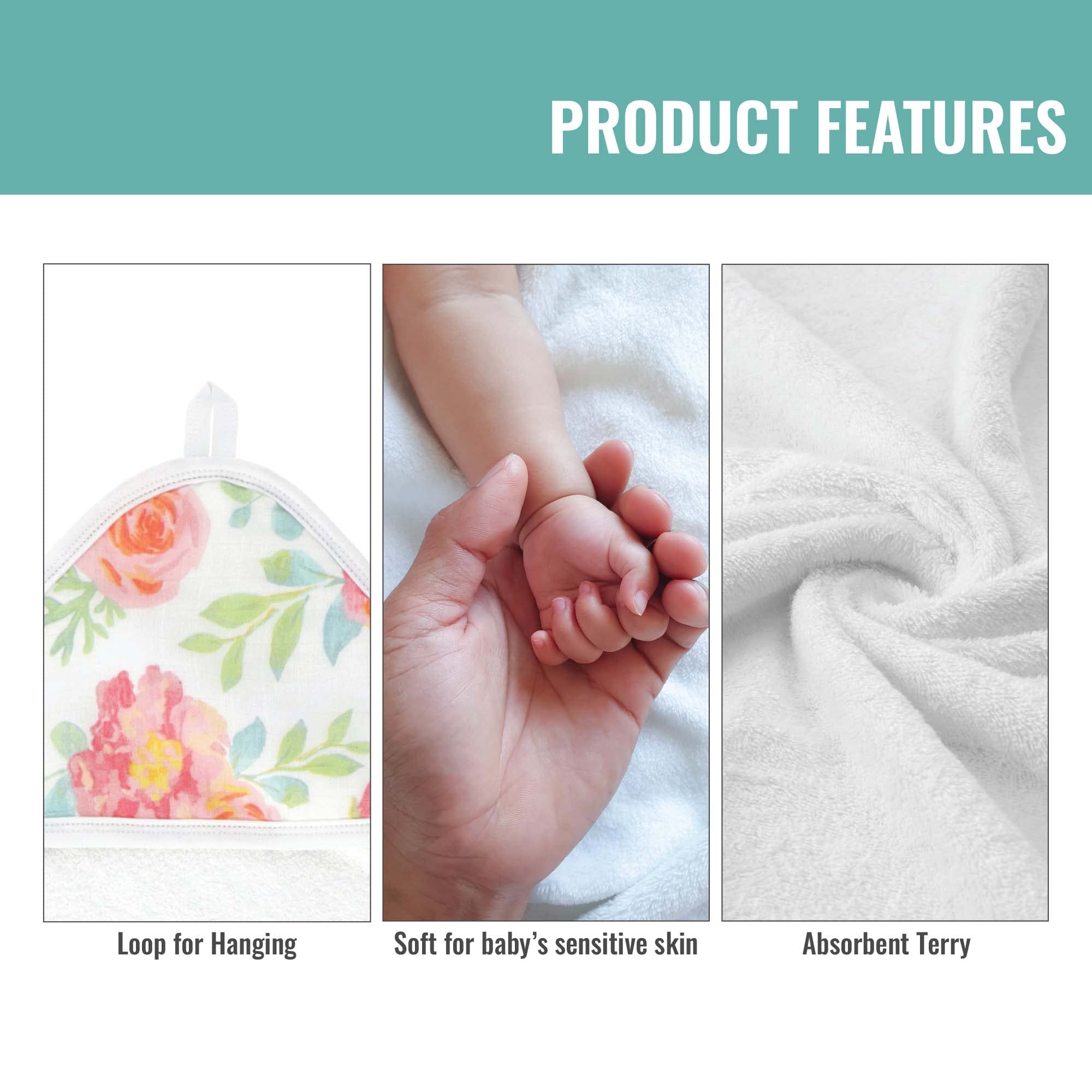 Toalla de baño para bebé de 30 x 30 pulgadas, toalla para bebé recién nacido con capucha con 4 paños – Toalla de baño de rizo de algodón ultra absorbente y suave para bebé, bebé y niño pequeño (niñas)
