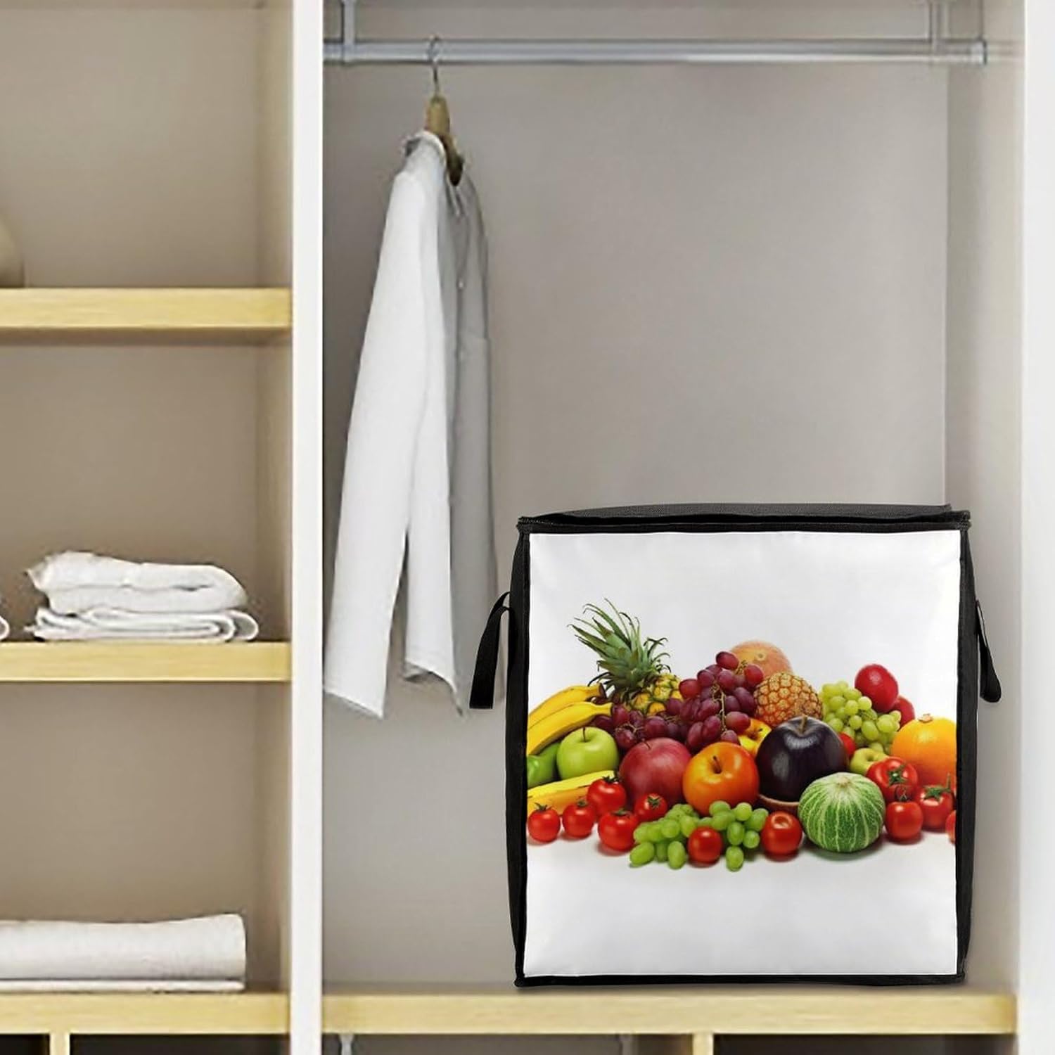 Quilt Storage Bag,Variety Fresh Vegetables Fruits Printed Large Foldable Storage Container Portable Travel Storage Bag for Blankets, Quilts, Clothes, Comforter, Bedding And Pillows