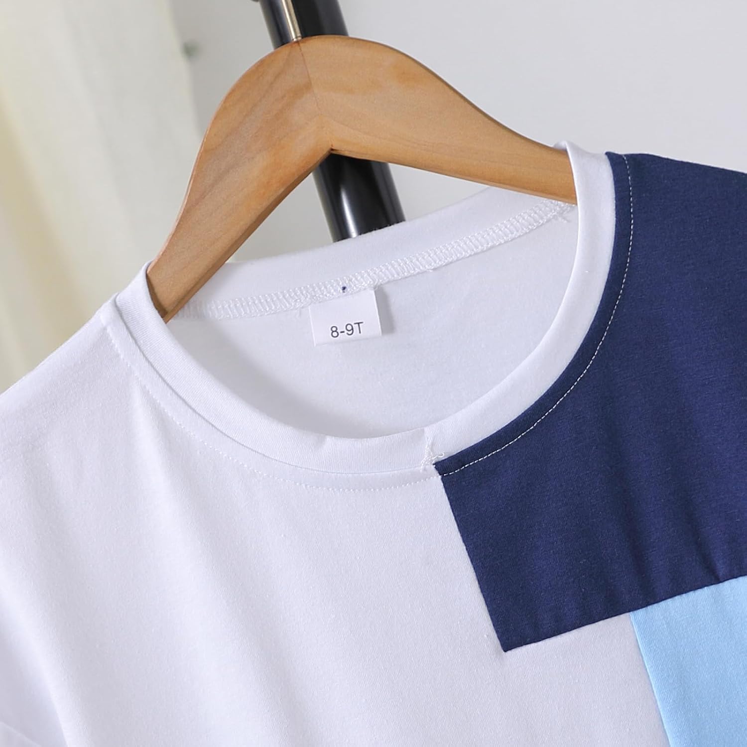 Kids Tween Boy Summer Casual Clothing Set Color-Block Patchwork T-Shirt + Matching Cuffed Pants 2-Piece Set - Image 3