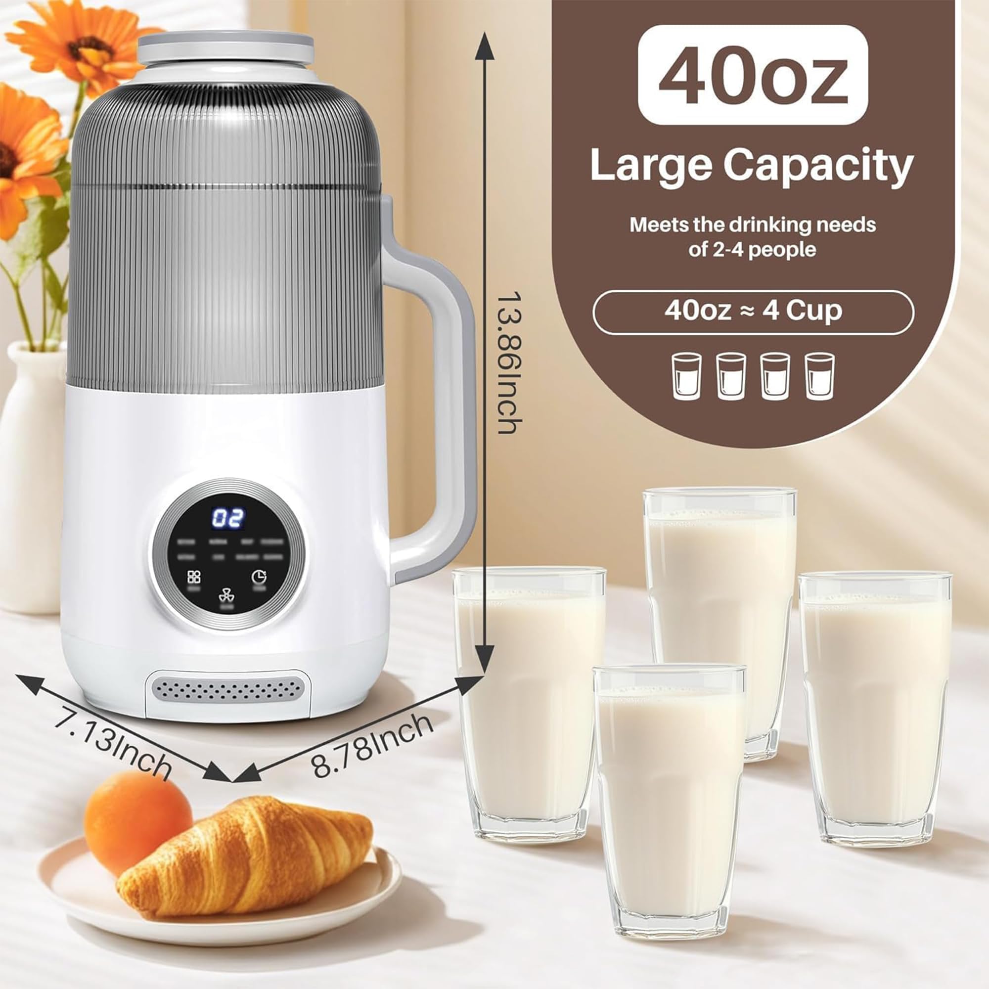 Macchina per latte di noci da 1200 ml, 10 in 1 multifunzionale a base vegetale per latte di mandorle, avena e soia fatto in casa, preparazione automatica del latte di soia
