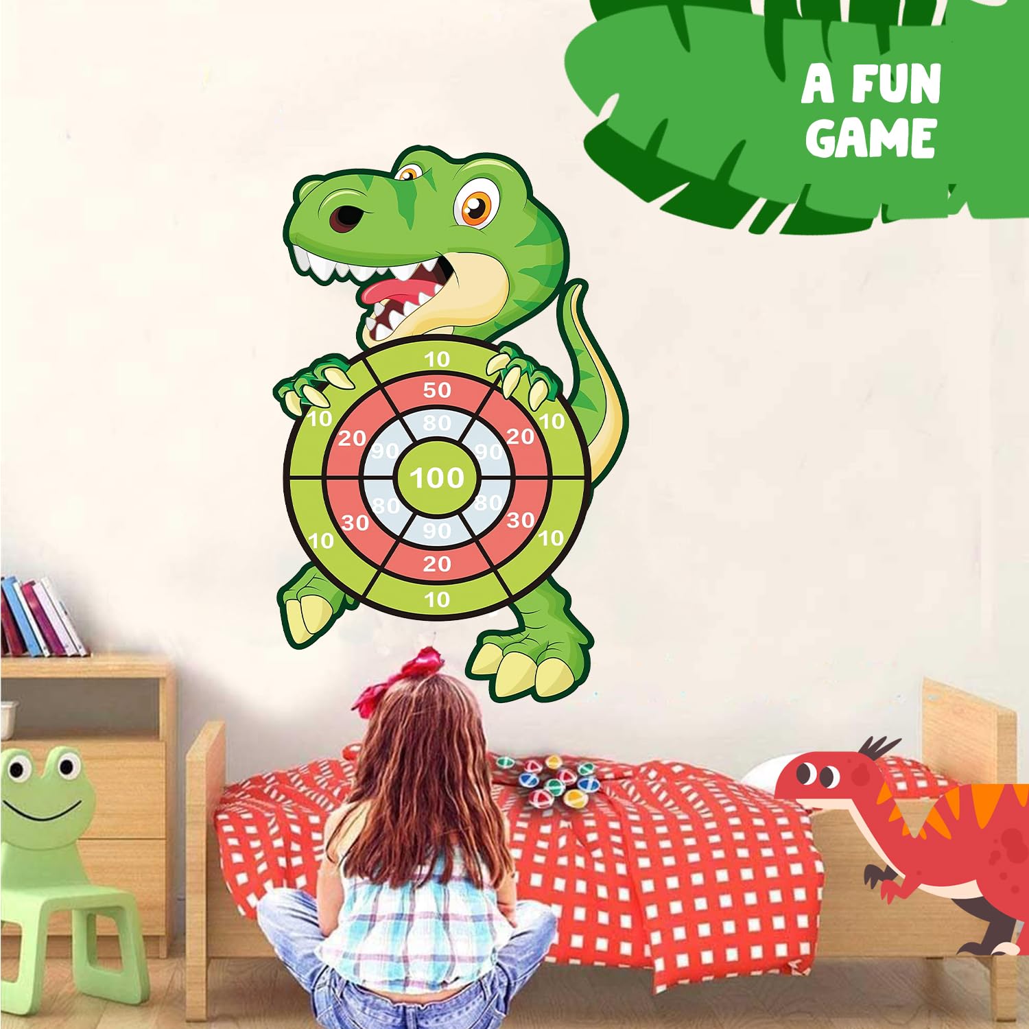Cible De Fléchettes Dinosaure 66 Cm – Double Face, Avec Balles, Pour Intérieur Et Extérieur – Parfait Pour Les Fêtes