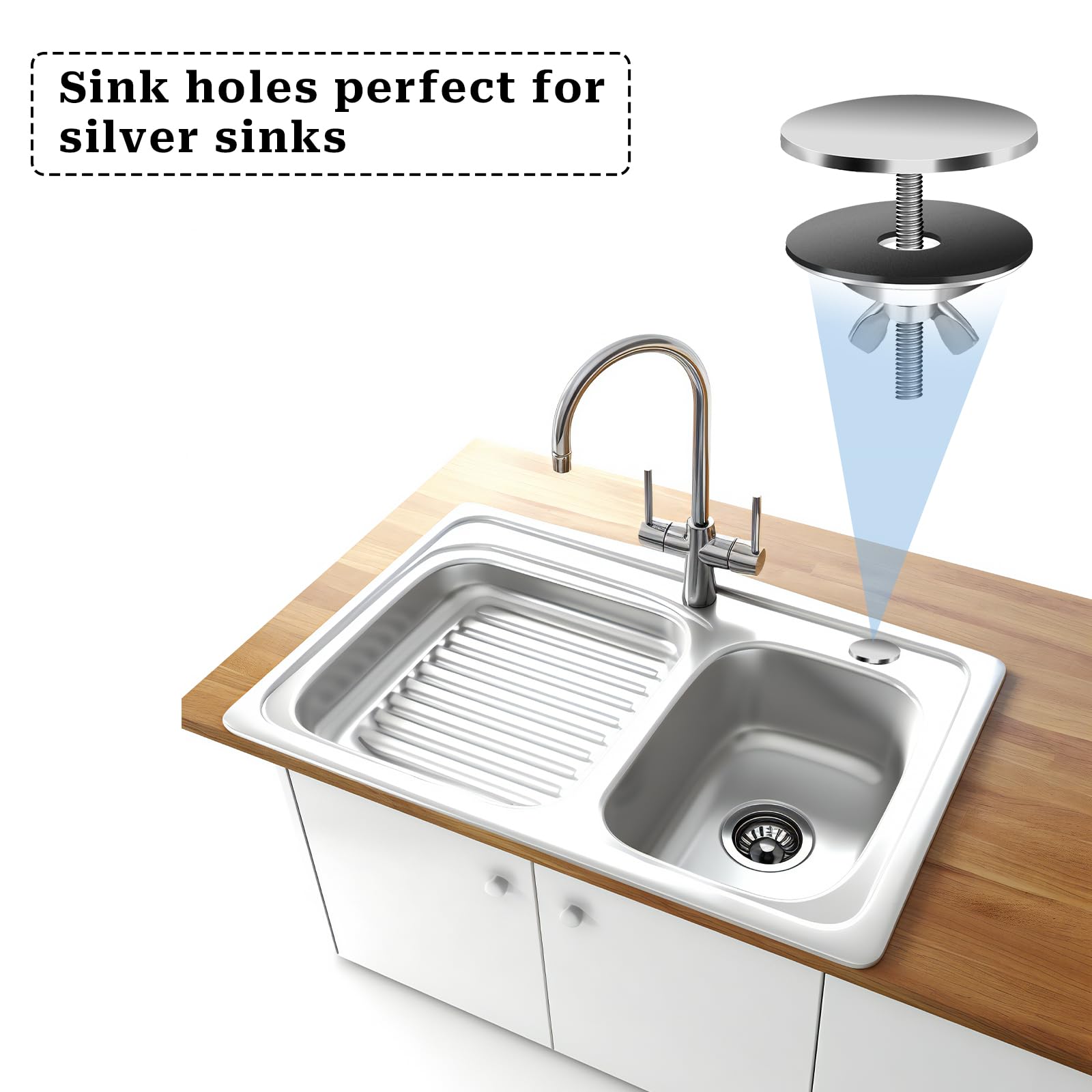 Coperture Foro Rubinetto Cucina - 2 Pezzi, Acciaio Inox, Antiperdite, Per Lavello, Argento/Nero - Foto 12