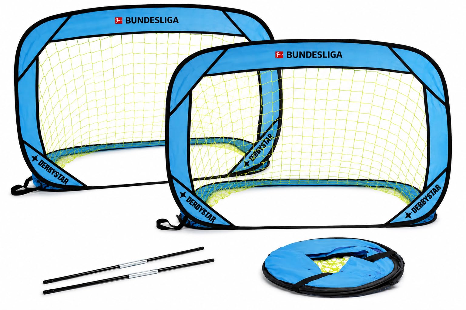 Pop Up Fußballtor 2er Set, Faltbares Fußballtor für Kinder & Erwachsene, Mini Fußballtore für Garten, Fußballtor Set inkl. Tragetasche & Heringen, für Park & Strand