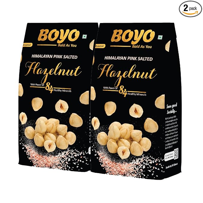 BOYO Roasted Hazelnuts 300g (2 x 150g) – Himalayan Pink Salted, Oil Free, Dry Roasted Hazelnuts for Health, Immunity, Home Recipes and Snacks at Rs. 475