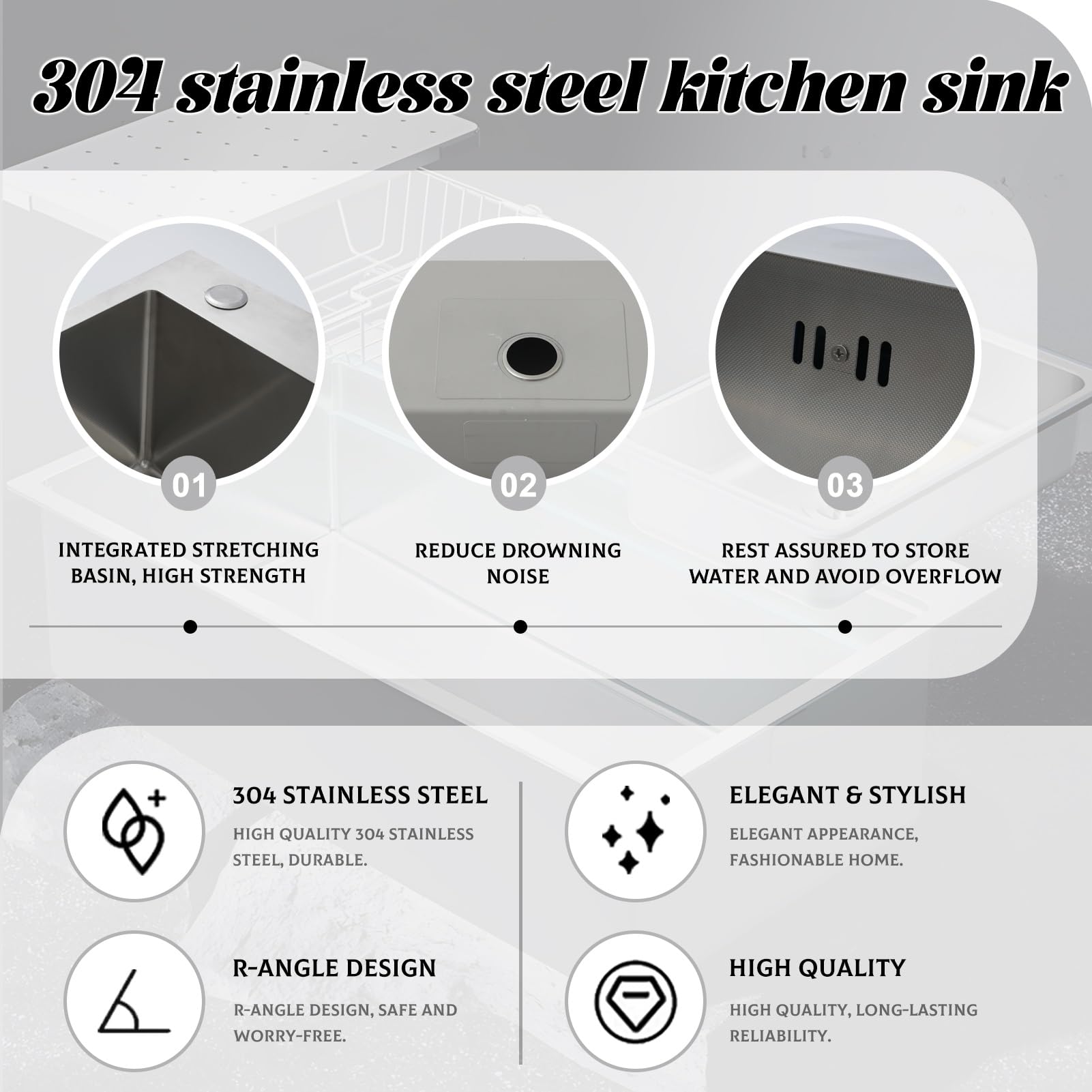 50cm Wide Large Stainless Steel Sink, Square Includes Soap Dispenser And Siphon, Built-in Sink With Tap Hole 1 Bowl, Worktop Built-in Sink With Siphon And Over And Drain(Silver-#B,80x50cm)