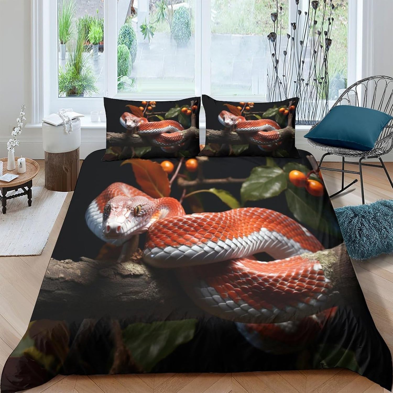 Housse de couette serpent 220x240 cm avec 2 taies d'oreiller pour lit 2 personnes