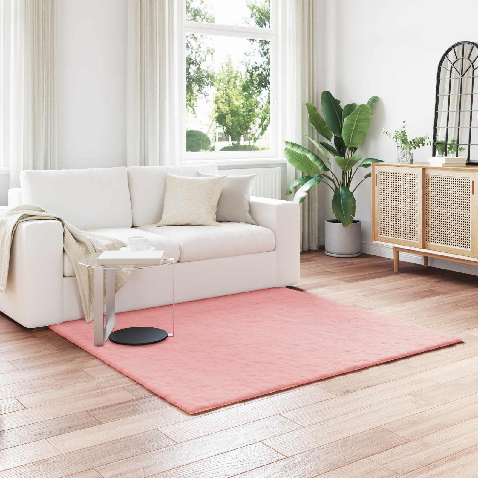 Tapis Moquette en Fausse Fourrure de Lapin OLITE Rose, 120 x 120 cm, Polyester Moelleux, antidérapant, Lavable à la Main, intérieur Salon Chambre Bureau Enfant