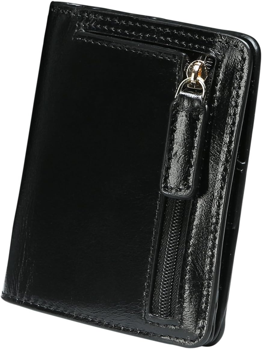 Itslife Women's Rfid Blocking Small Compact Bifold Leather Pocket Wallet Ladies Mini Purse with id Window (Waxed Black) - Image 5
