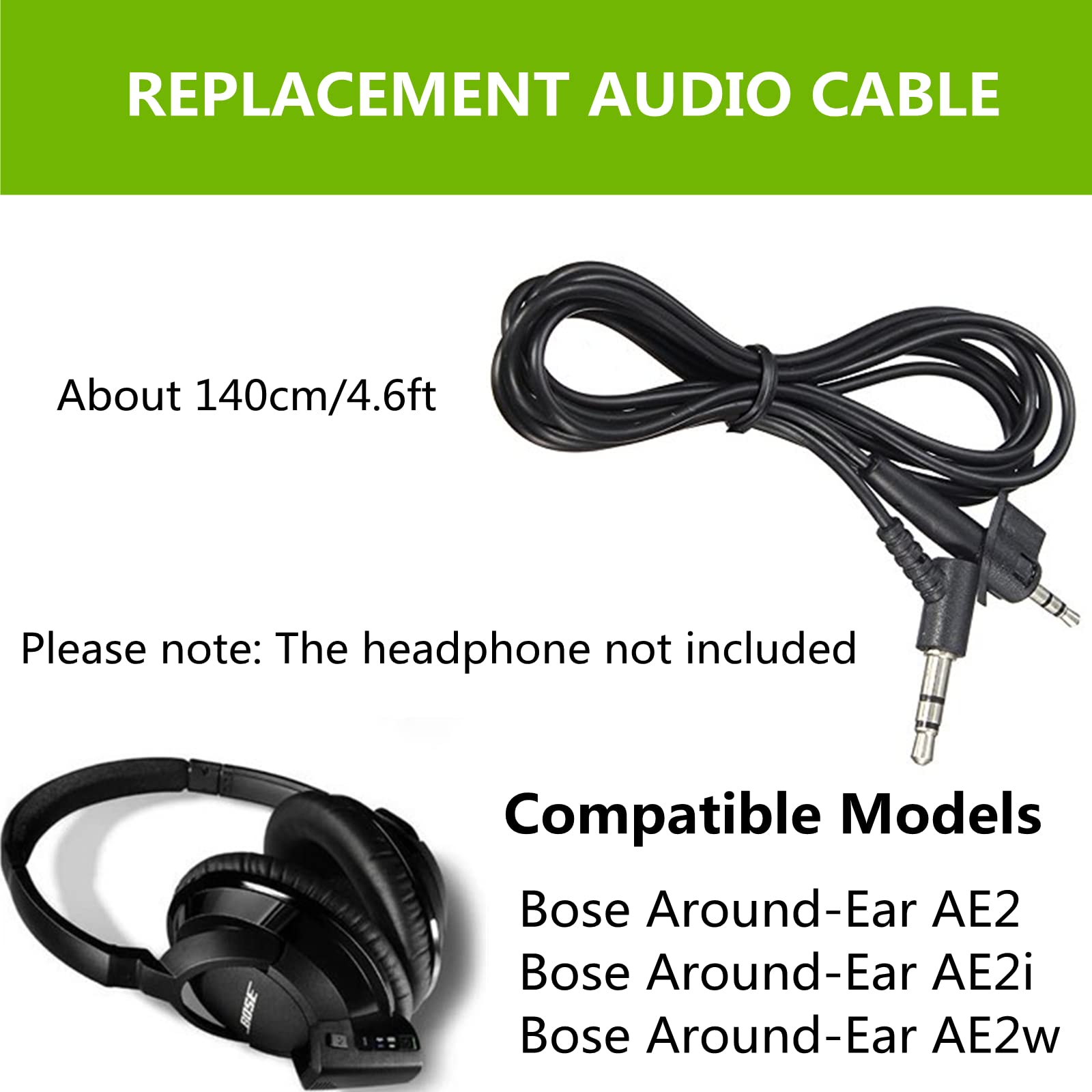 Cavo Audio Da 2,5 Mm A 3,5 Mm Per Cuffie Bose Around-Ear AE2, AE2i, AE2w – Lunghezza 1,7 Metri, Trecciato