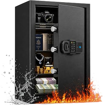 55L Safe for Home Fireproof Safe with Key Removable Shelf and Mute Function Electronic Anti-Theft Safes for Money Documents and Valuables