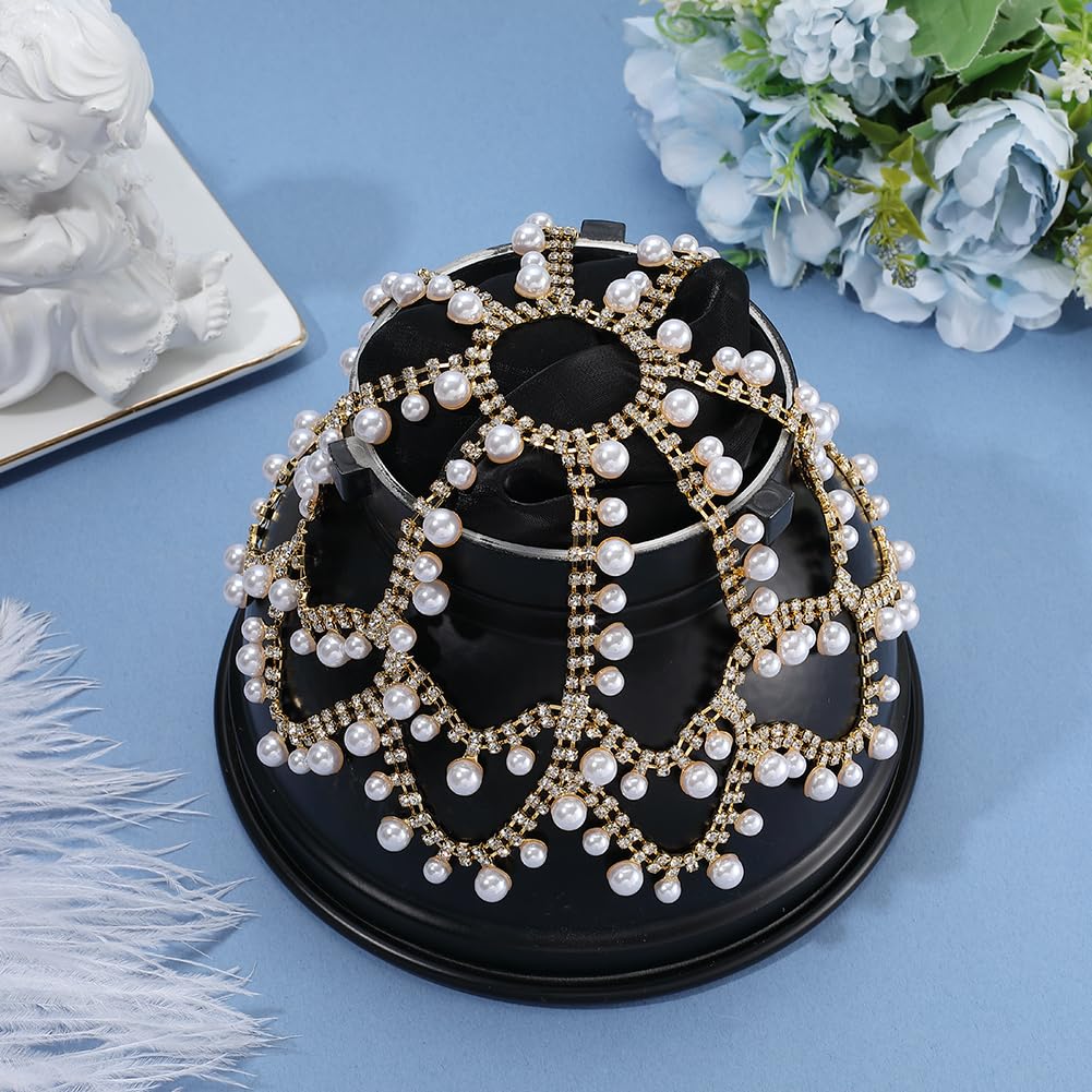 Amazon.com: GORGECRAFT 1920s Pearl Headpiece Flapper Cap  display picture 3