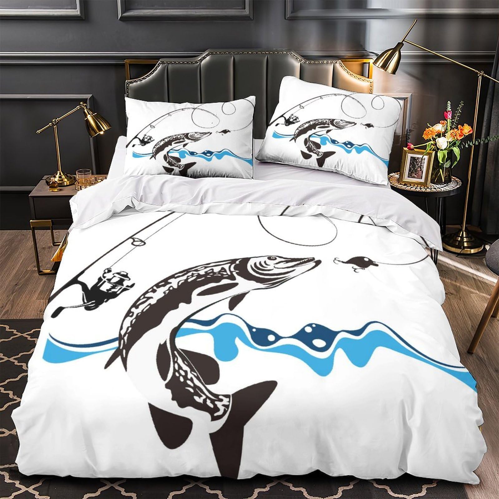 MMDASBVPE Fishing Rod Quilt Cover 3D Print Premium 3 Pieces Bed Set Hidden Zipper Duvet Cover Extra Soft Wrinkle-Resistant for Adults Kids Teens Women Youth Teenagers Super king（260x220cm）