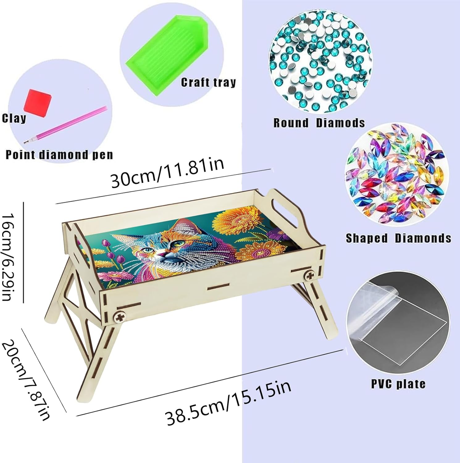 Sunflower Kitten DIY Diamond Art Serving Tray with Handle, Wooden Craft Tray for Food Breakfast, Party & Bedroom Decor