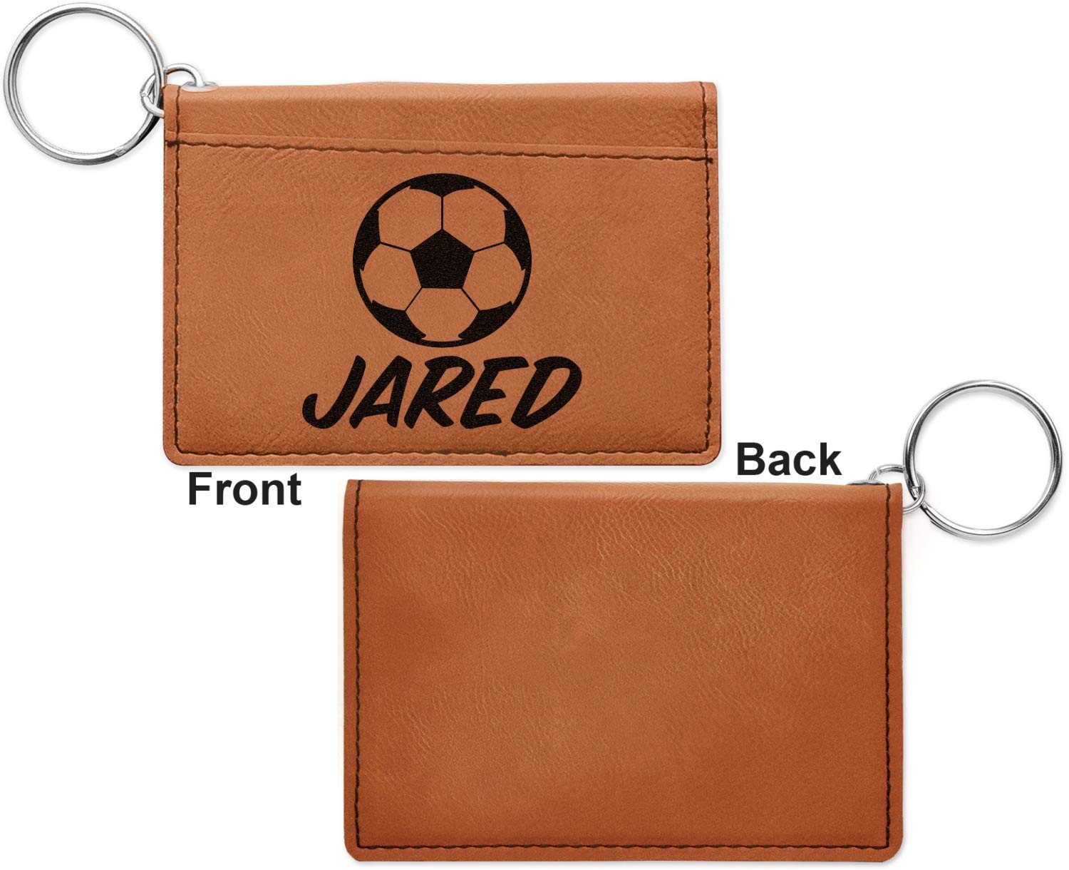 Personalized Soccer Leatherette Keychain ID Holder - Single Sided
