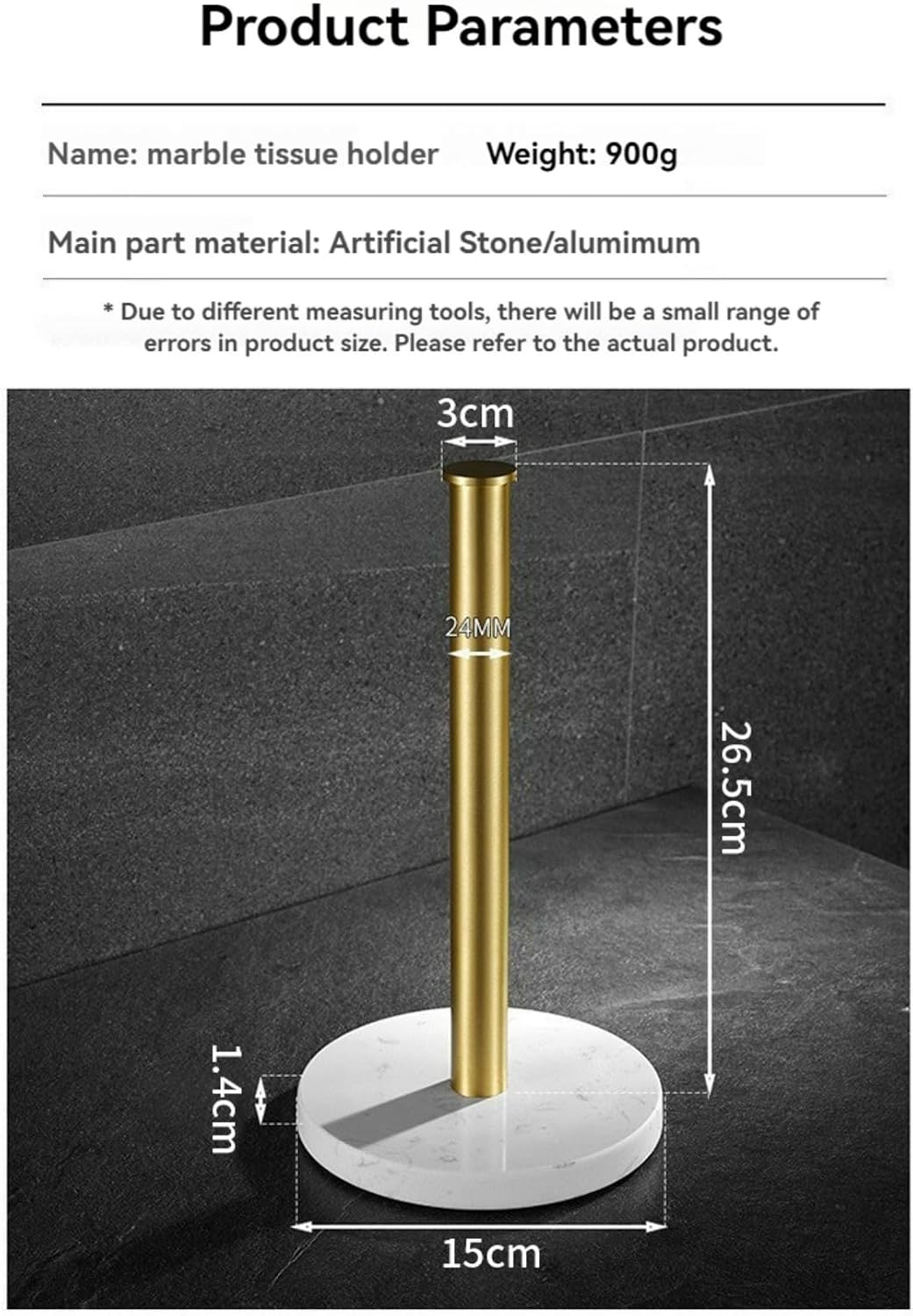 Marble Kitchen Paper Towel Holder Stand with Shelf for Napkins Organizer Freestanding Floor Rack Elegant Storage Paper Towel Holders (Gold)